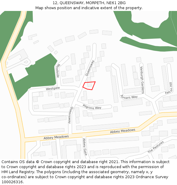 12, QUEENSWAY, MORPETH, NE61 2BG: Location map and indicative extent of plot
