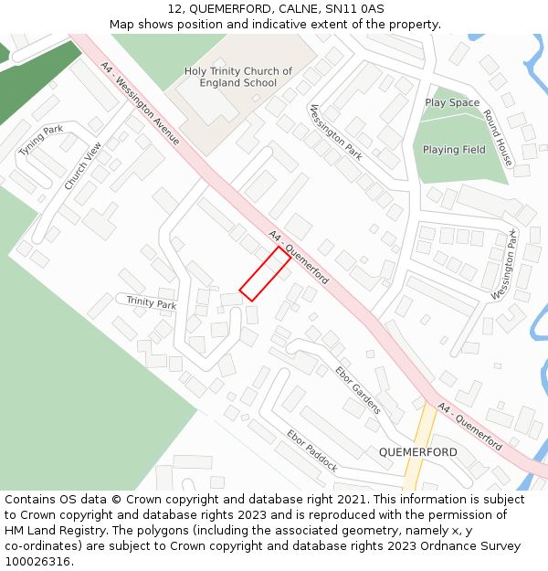 12, QUEMERFORD, CALNE, SN11 0AS: Location map and indicative extent of plot