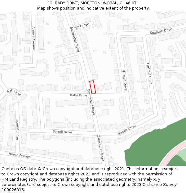 12, RABY DRIVE, MORETON, WIRRAL, CH46 0TH: Location map and indicative extent of plot