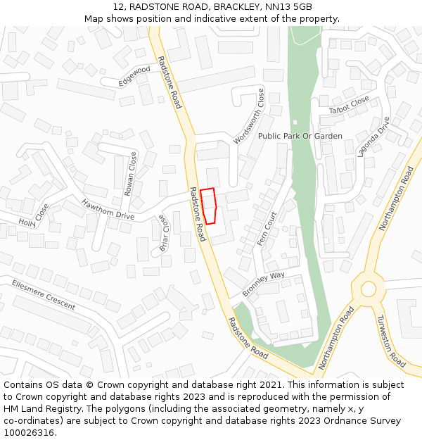 12, RADSTONE ROAD, BRACKLEY, NN13 5GB: Location map and indicative extent of plot