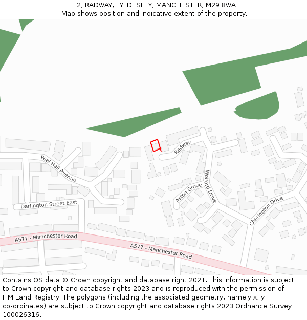 12, RADWAY, TYLDESLEY, MANCHESTER, M29 8WA: Location map and indicative extent of plot