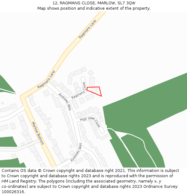 12, RAGMANS CLOSE, MARLOW, SL7 3QW: Location map and indicative extent of plot