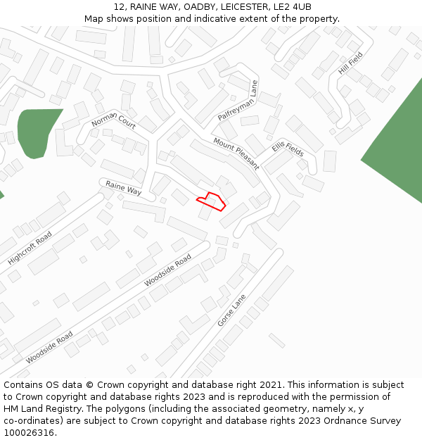 12, RAINE WAY, OADBY, LEICESTER, LE2 4UB: Location map and indicative extent of plot