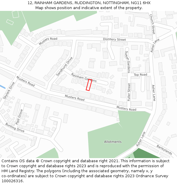 12, RAINHAM GARDENS, RUDDINGTON, NOTTINGHAM, NG11 6HX: Location map and indicative extent of plot