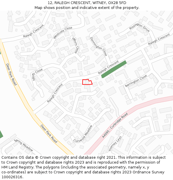 12, RALEGH CRESCENT, WITNEY, OX28 5FD: Location map and indicative extent of plot