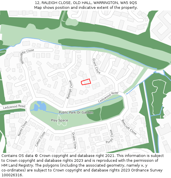 12, RALEIGH CLOSE, OLD HALL, WARRINGTON, WA5 9QS: Location map and indicative extent of plot