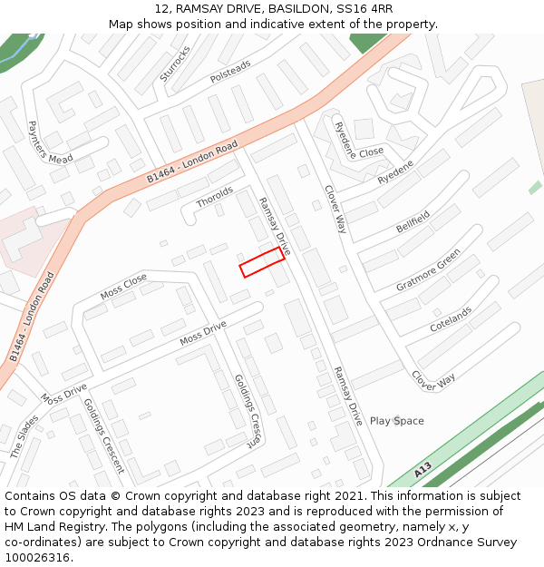 12, RAMSAY DRIVE, BASILDON, SS16 4RR: Location map and indicative extent of plot