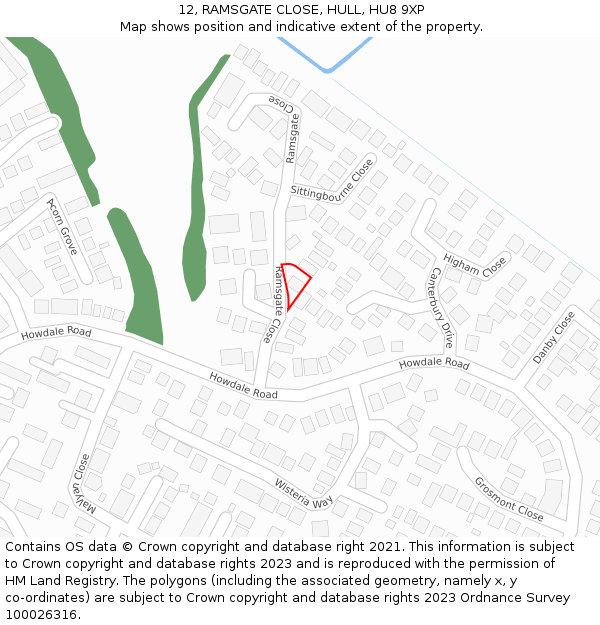 12, RAMSGATE CLOSE, HULL, HU8 9XP: Location map and indicative extent of plot