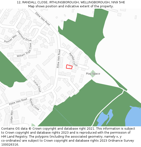 12, RANDALL CLOSE, IRTHLINGBOROUGH, WELLINGBOROUGH, NN9 5HE: Location map and indicative extent of plot