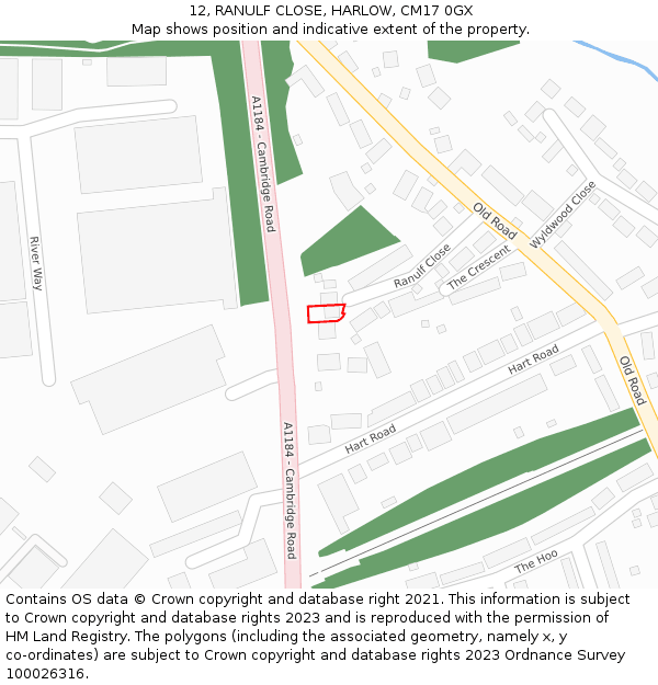 12, RANULF CLOSE, HARLOW, CM17 0GX: Location map and indicative extent of plot