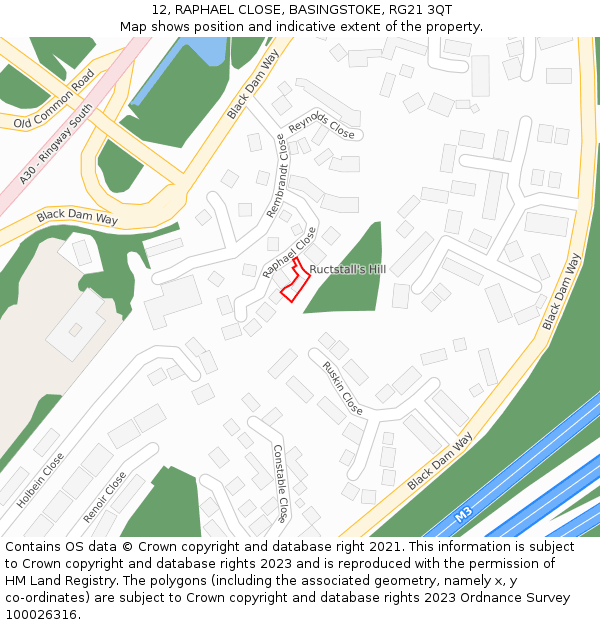 12, RAPHAEL CLOSE, BASINGSTOKE, RG21 3QT: Location map and indicative extent of plot