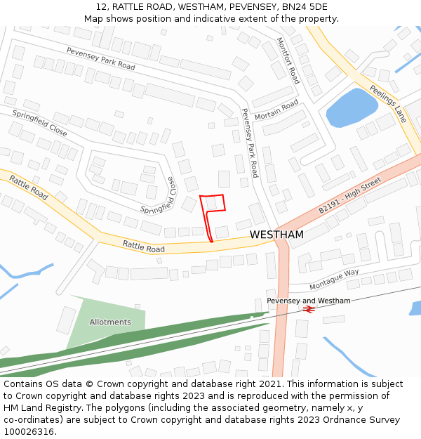 12, RATTLE ROAD, WESTHAM, PEVENSEY, BN24 5DE: Location map and indicative extent of plot