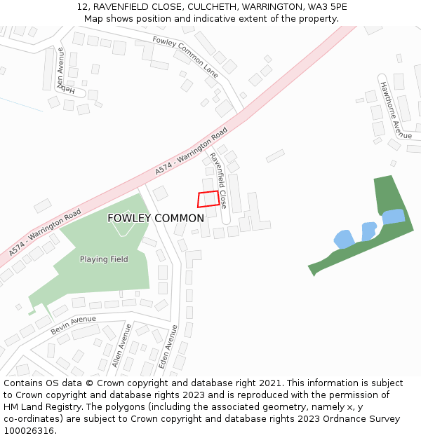 12, RAVENFIELD CLOSE, CULCHETH, WARRINGTON, WA3 5PE: Location map and indicative extent of plot