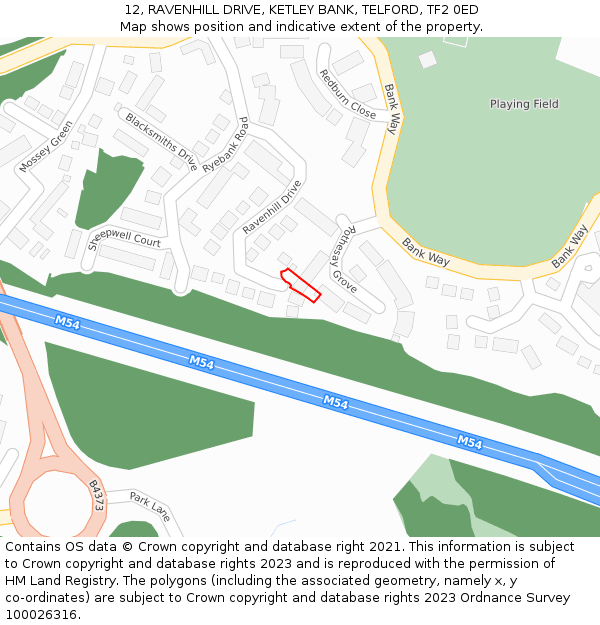 12, RAVENHILL DRIVE, KETLEY BANK, TELFORD, TF2 0ED: Location map and indicative extent of plot