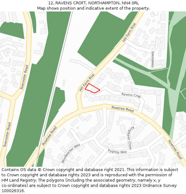 12, RAVENS CROFT, NORTHAMPTON, NN4 0RL: Location map and indicative extent of plot