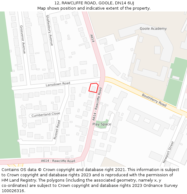 12, RAWCLIFFE ROAD, GOOLE, DN14 6UJ: Location map and indicative extent of plot