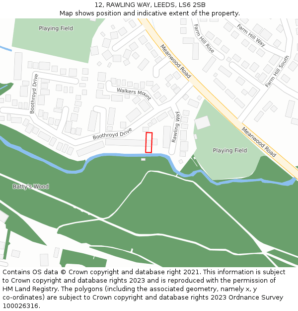 12, RAWLING WAY, LEEDS, LS6 2SB: Location map and indicative extent of plot