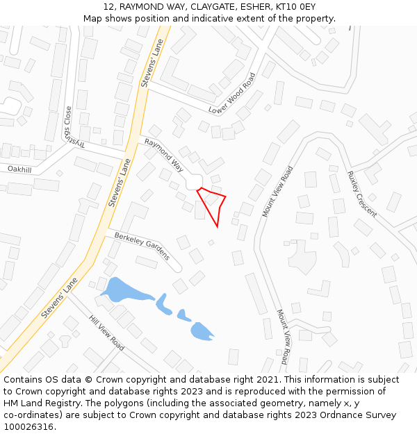 12, RAYMOND WAY, CLAYGATE, ESHER, KT10 0EY: Location map and indicative extent of plot