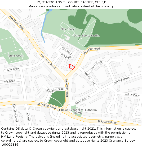 12, REARDON SMITH COURT, CARDIFF, CF5 3JD: Location map and indicative extent of plot