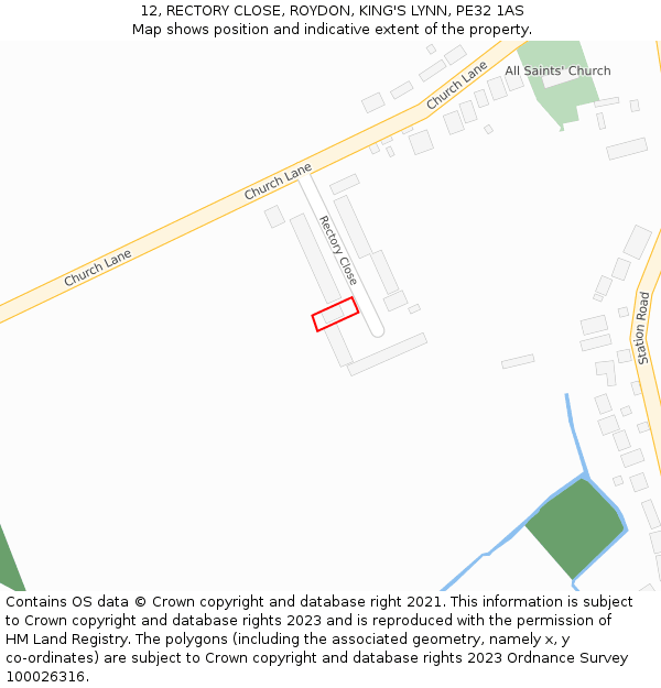 12, RECTORY CLOSE, ROYDON, KING'S LYNN, PE32 1AS: Location map and indicative extent of plot