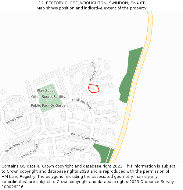 12, RECTORY CLOSE, WROUGHTON, SWINDON, SN4 0TJ: Location map and indicative extent of plot