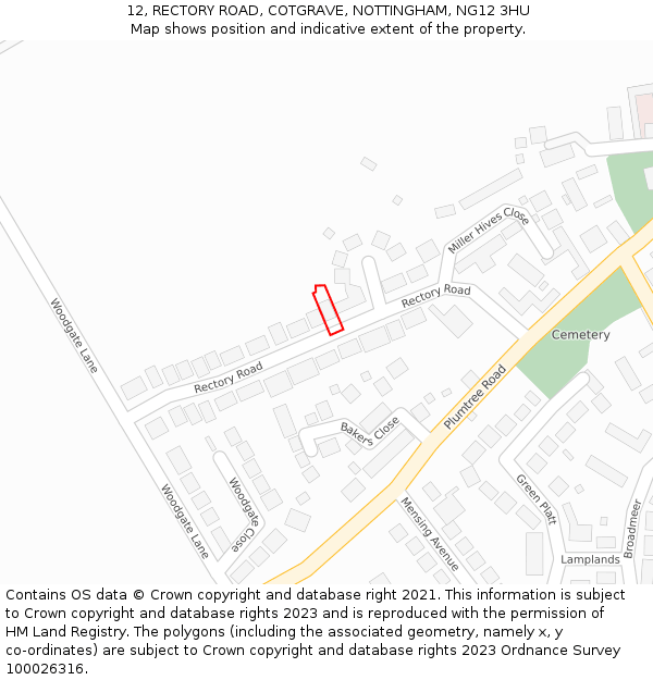 12, RECTORY ROAD, COTGRAVE, NOTTINGHAM, NG12 3HU: Location map and indicative extent of plot