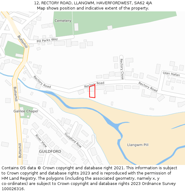 12, RECTORY ROAD, LLANGWM, HAVERFORDWEST, SA62 4JA: Location map and indicative extent of plot