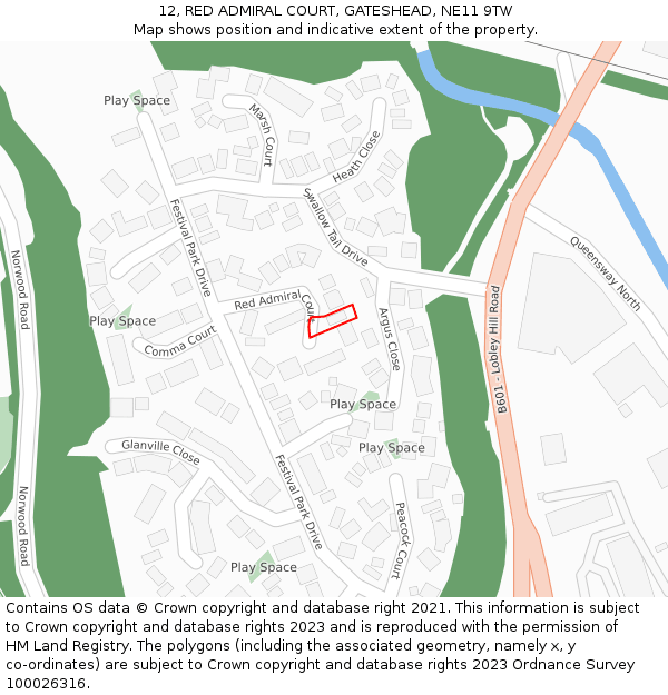 12, RED ADMIRAL COURT, GATESHEAD, NE11 9TW: Location map and indicative extent of plot