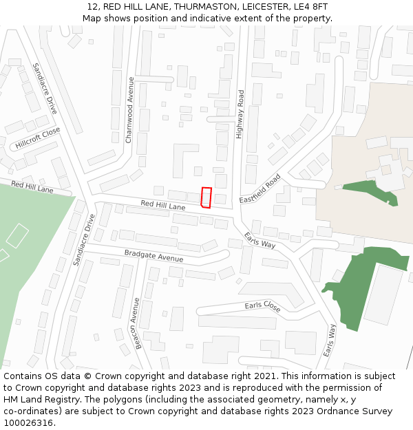 12, RED HILL LANE, THURMASTON, LEICESTER, LE4 8FT: Location map and indicative extent of plot