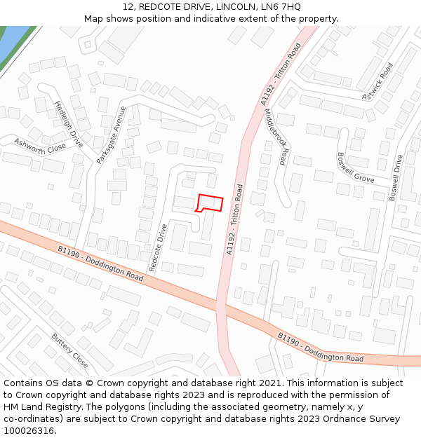 12, REDCOTE DRIVE, LINCOLN, LN6 7HQ: Location map and indicative extent of plot