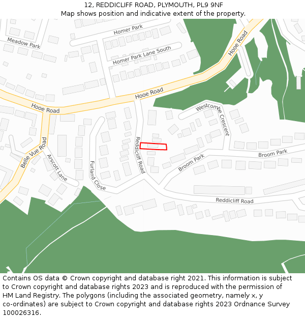 12, REDDICLIFF ROAD, PLYMOUTH, PL9 9NF: Location map and indicative extent of plot