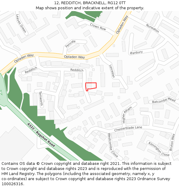 12, REDDITCH, BRACKNELL, RG12 0TT: Location map and indicative extent of plot