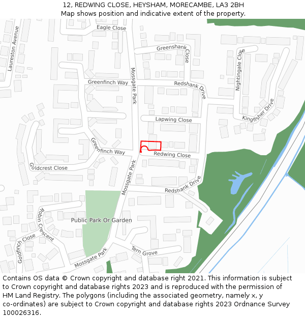 12, REDWING CLOSE, HEYSHAM, MORECAMBE, LA3 2BH: Location map and indicative extent of plot