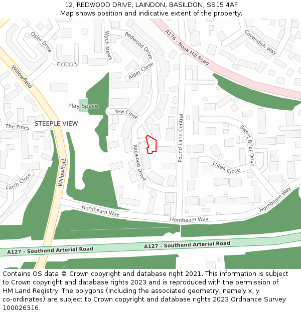 12, REDWOOD DRIVE, LAINDON, BASILDON, SS15 4AF: Location map and indicative extent of plot