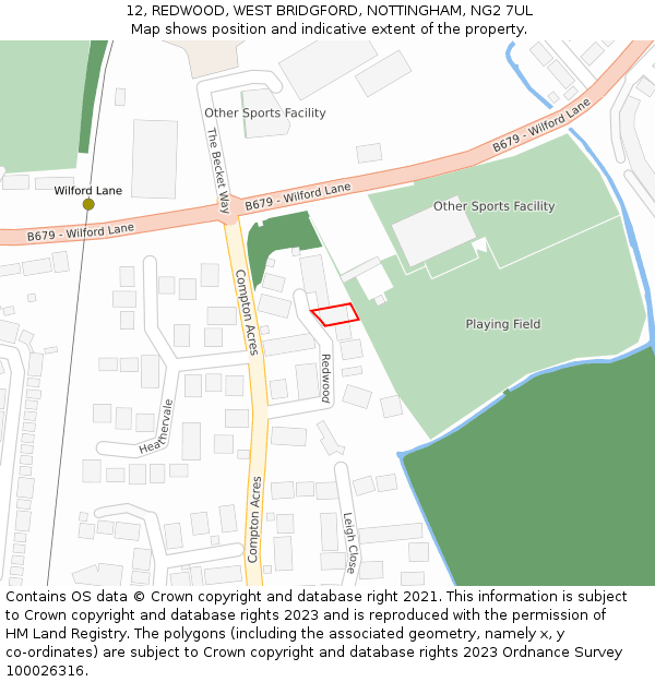 12, REDWOOD, WEST BRIDGFORD, NOTTINGHAM, NG2 7UL: Location map and indicative extent of plot