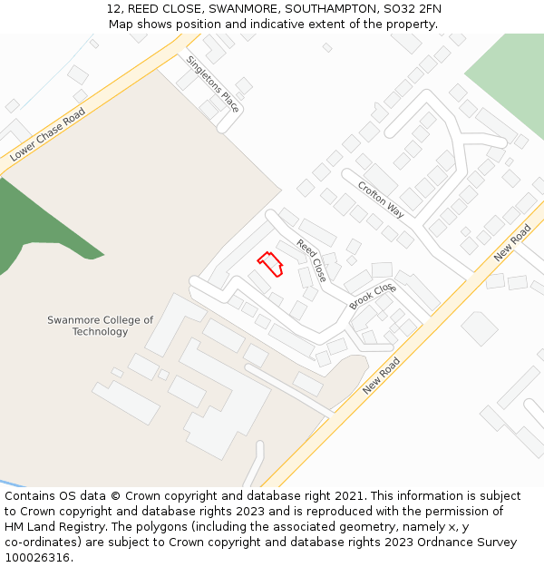 12, REED CLOSE, SWANMORE, SOUTHAMPTON, SO32 2FN: Location map and indicative extent of plot