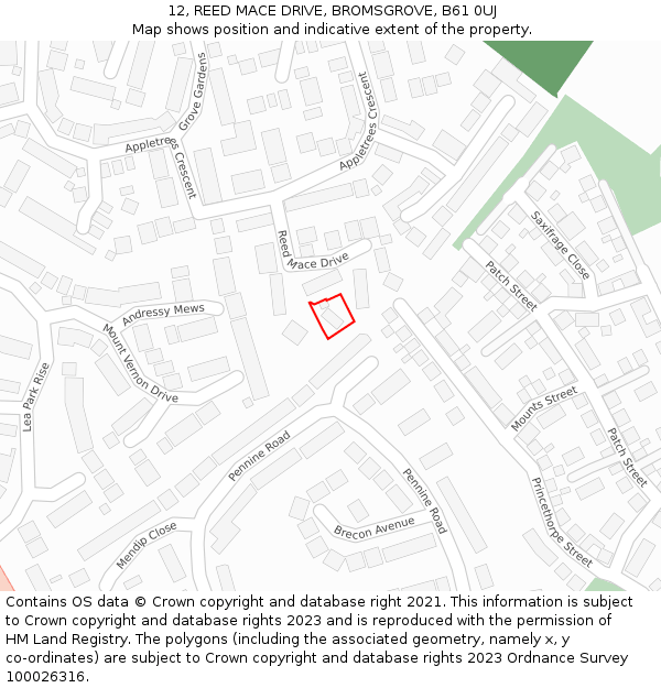 12, REED MACE DRIVE, BROMSGROVE, B61 0UJ: Location map and indicative extent of plot