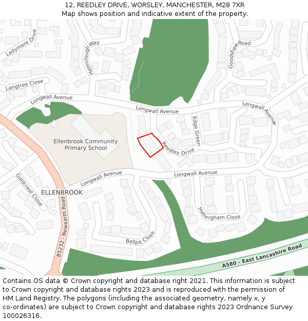 12, REEDLEY DRIVE, WORSLEY, MANCHESTER, M28 7XR: Location map and indicative extent of plot