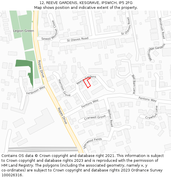 12, REEVE GARDENS, KESGRAVE, IPSWICH, IP5 2FG: Location map and indicative extent of plot