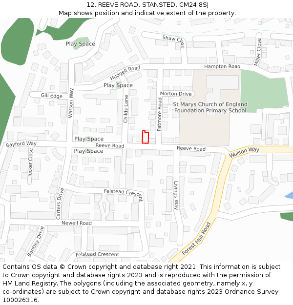 12, REEVE ROAD, STANSTED, CM24 8SJ: Location map and indicative extent of plot