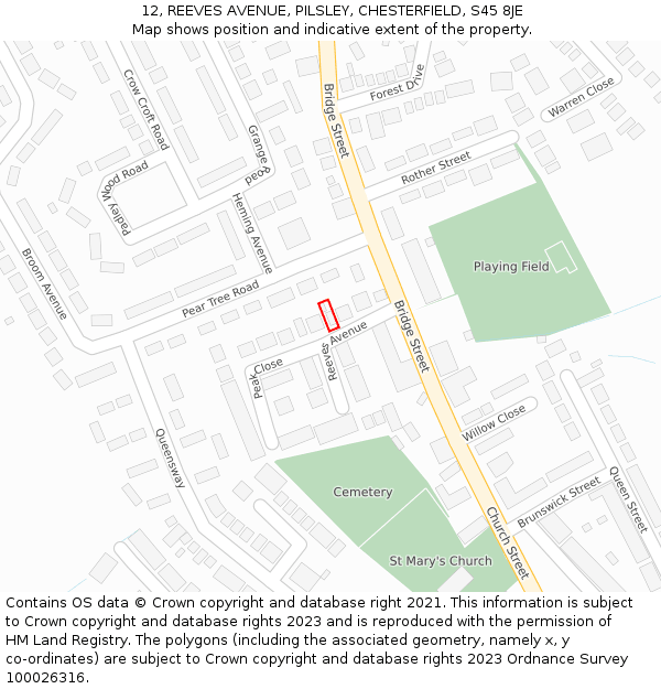 12, REEVES AVENUE, PILSLEY, CHESTERFIELD, S45 8JE: Location map and indicative extent of plot