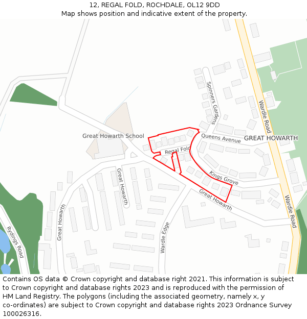 12, REGAL FOLD, ROCHDALE, OL12 9DD: Location map and indicative extent of plot