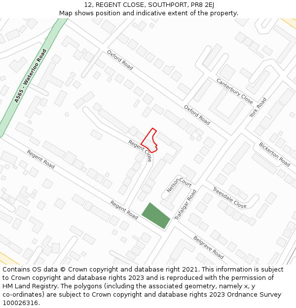 12, REGENT CLOSE, SOUTHPORT, PR8 2EJ: Location map and indicative extent of plot