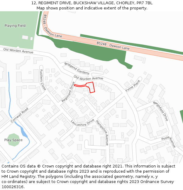 12, REGIMENT DRIVE, BUCKSHAW VILLAGE, CHORLEY, PR7 7BL: Location map and indicative extent of plot