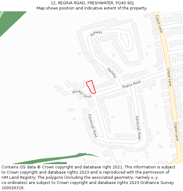 12, REGINA ROAD, FRESHWATER, PO40 9DJ: Location map and indicative extent of plot