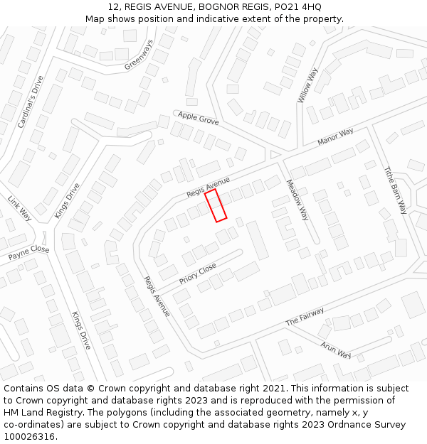 12, REGIS AVENUE, BOGNOR REGIS, PO21 4HQ: Location map and indicative extent of plot