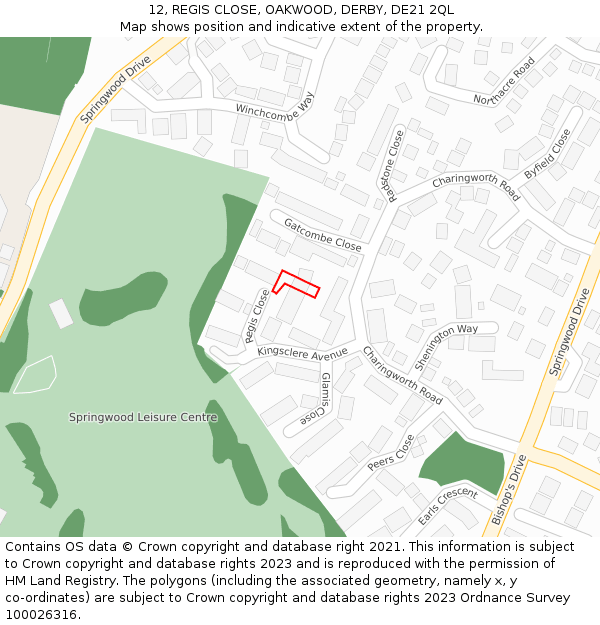 12, REGIS CLOSE, OAKWOOD, DERBY, DE21 2QL: Location map and indicative extent of plot
