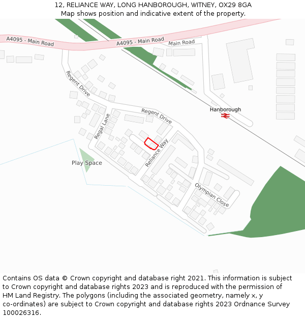 12, RELIANCE WAY, LONG HANBOROUGH, WITNEY, OX29 8GA: Location map and indicative extent of plot