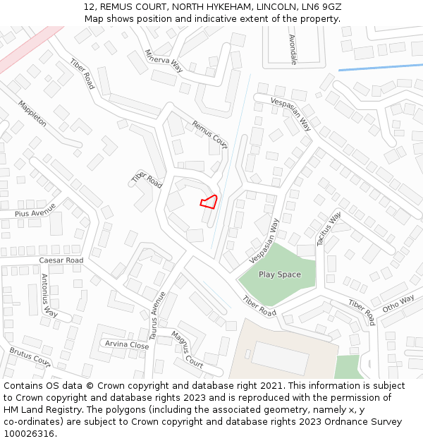 12, REMUS COURT, NORTH HYKEHAM, LINCOLN, LN6 9GZ: Location map and indicative extent of plot