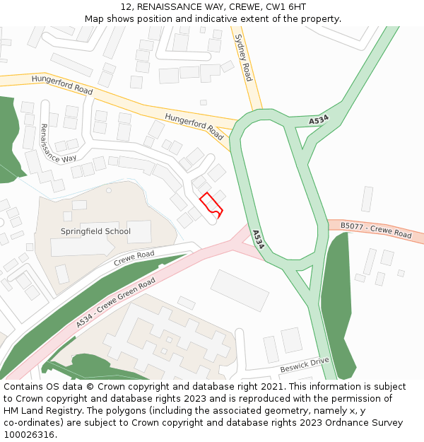 12, RENAISSANCE WAY, CREWE, CW1 6HT: Location map and indicative extent of plot